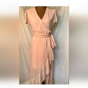 WAYF Wedding Guest/ Formal wrap dress/ Peach/ pink color